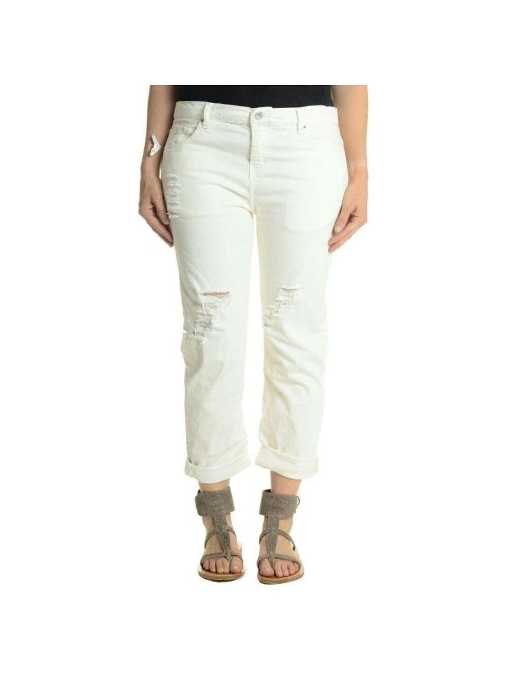 IRO Jeans Off White Distressed Cropped Jeans 28